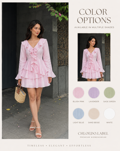 Vestido Mini Bohemio de Verano para Mujer, 100% Algodón, Diseño Rosa con Cuello en V, Volantes y Mangas con Vuelo, Estilo Casual para Uso Diario - Product Image 4