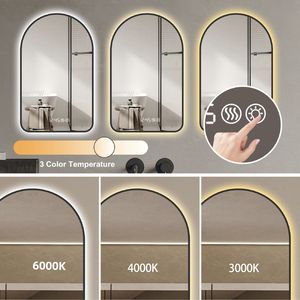 Specchio LED da Bagno 28x48 Pollici Antiappannamento e Dimmerabile con Display Ora e Temperatura, Tre Temperature di Colore e Design Retroilluminato ad Arco - Product Image 5