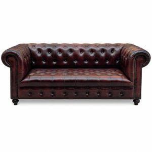 Sofá Chesterfield Convertible Moderno y Tradicional de 2 Plazas, Tapizado en Cuero Genuino, Patas de Madera, Compacto para Sala de Estar - Product Image 1