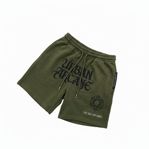 Custom Men's GREEN Vintage Washed Breathable Winter Patch Zip Hoodie Shorts <b>Set</b> Heavyweight Cotton Streetwear OEM Private Label - Product Image 3