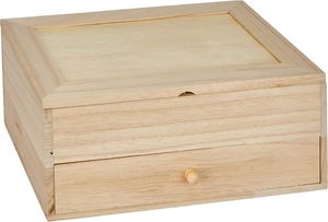 Wooden Jewelry <b>Box</b> with Mirror Drawer <b>Beige</b> Multi Compartment Organizer for Rings Earrings Necklaces Accessories - Product Image 5
