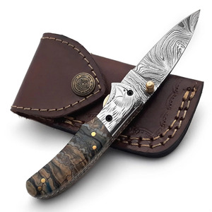 Couteau de poche pliant personnalisé en acier Damas, manche en résine tourbillonnante, bolster gravé, EDC, chasse, camping, fabricant direct d'usine - Product Image 6