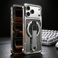 Coque de téléphone en métal avec support pour iPhone 17 Pro Max, rotation 360°, style Mecha Armor, dissipation thermique, pour hommes