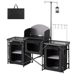 Table de cuisine de camping portable et pliable avec pieds télescopiques et organisateur de rangement - Product Image 1