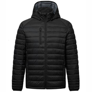 Veste matelassée à capuche noire pour homme, rembourrée en polyester, coupe-vent, décontractée, pour l'hiver, coupe classique, fermeture éclair, couleur unie - Product Image 4