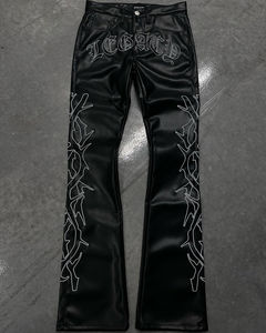 Conjunto de Chaqueta de Cuero con Botones y Pantalones Acampanados de PU para Hombre, con Logotipo Bordado Personalizado del Fabricante - Product Image 4