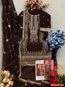 Conjunto de traje semisentado para mujer de alta calidad en georgette sintético con bordado multihilo y zari con lentejuelas - Moda femenina - Product Image 5