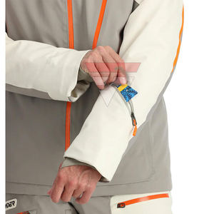 Veste de ski à capuche pour homme, gris et orange, avec blocs de couleur, imperméable, fermeture éclair, isolation synthétique, vêtements d'extérieur, softshell, hiver - Product Image 3