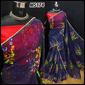 DESIGNER GEORGETTE DIGITAL PRINT <b>SAREE</b> WITH UNSTITCHED BLOUSE BLUE - Product Image 1