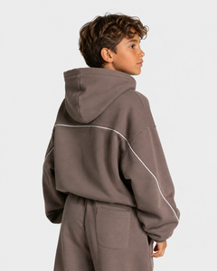 Sweat-shirt à capuche personnalisé pour garçon OEM, marron avec détails contrastés, décontracté, surdimensionné, en molleton premium, pull à capuche pour garçon - Product Image 2