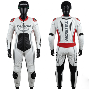 Premium cowhide leather 900 GSM white black red panelled downhill longboarding suit embossed heat transfer logos - Product Image 1