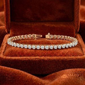 สร้อยข้อมือเทนนิสโมอิสซาไนต์สำหรับผู้หญิง สีโรสโกลด์ ดีไซน์โซ่เส้นเล็ก ประดับด้วยหินทรงกลม เครื่องประดับแฟชั่นสุดหรู ของขวัญสุดเก๋ - Product Image 3