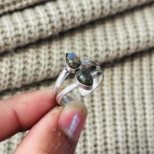 Boho <b>Labradorite</b> Brass <b>Ring</b> Silver plated Womens Double Band Gemstone Wholesale <b>Ring</b> - Product Image 2