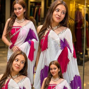 Elegante y Premium Saree de Georgette con Bordado de Impresión Digital y Trabajo de Espejo Real a Precio Mayorista por Royal Export - Product Image 6