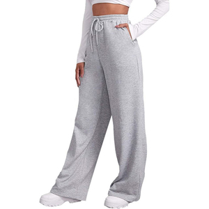 Casual Fashion Women's Cotton Polyester Oversize <b>Trousers</b> Elastic Waist <b>Drawstring</b> Wide Leg Loose Fit Casual Streetwear <b>Trousers</b> - Product Image 1