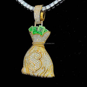 สร้อยคอพร้อมจี้ห้อยกระเป๋าชุบทองสไตล์ฮิปฮอปประดับเพชรโมอิสซาไนต์สำหรับผู้ชาย - Product Image 5