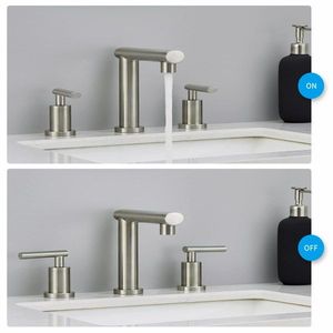 Rubinetto Moderno a 2 Maniglie per Bagno, Finitura Nichel Spazzolato, Rubinetto a Cascata per Lavabo con 3 Fori - Product Image 2