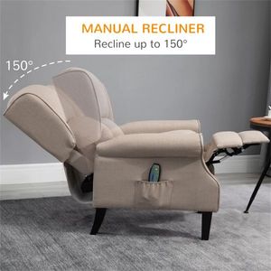 Poltrona Reclinabile Singola in Pelle Beige Scuro con Massaggio a Vibrazione e Calore, Funzionamento Manuale ed Elettrico, Schienale Estensibile - Product Image 2