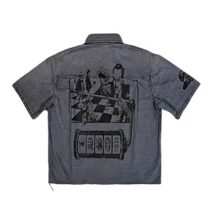 เสื้อเชิ้ตเดนิมทรงครอปโอเวอร์ไซส์สำหรับผู้ชาย ลวดลายกราฟิก สีเทาชาร์โคล สไตล์วินเทจ สตรีทแวร์ - Product Image 5