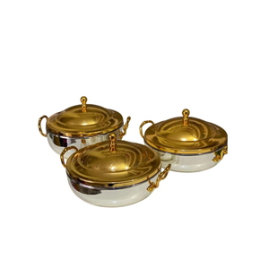 Cazuelas Redondas Modernas de Lujo con Tapa Dorada y Cuerpo de Acero Inoxidable, Diseño Duradero, Vajilla para Servir Alimentos, Olla para Calentar - Product Image 1