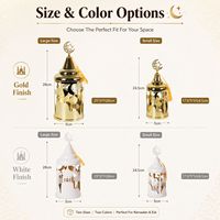 Farol Metálico Decorativo para Ramadán, Diseño de Mezquita y Estrella Creciente, Recortes Huecos, Decoración Dorada y Blanca para Eid, Venta al Por Mayor
