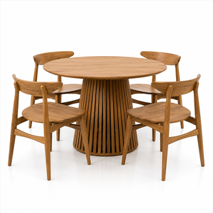 Ensemble de table à manger ronde en bois massif moderne avec chaises rembourrées pour café, restaurant, hôtel, appartement, meubles de luxe - Product Image 2