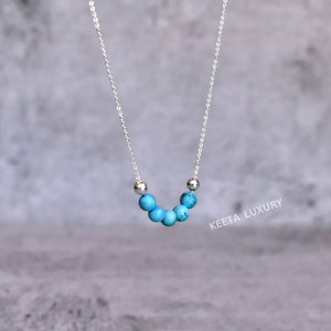 Collier artisanal en turquoise avec perles, chaîne en argent sterling, bijoux délicats, style bohème minimaliste - Product Image 3