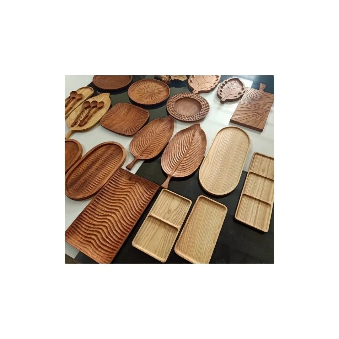 Wholesales नक्काशीदार woodenTray-सेवारत ट्रे-सेवारत थाली-लाल ओक बबूल की लकड़ी ट्रे-Cookingware