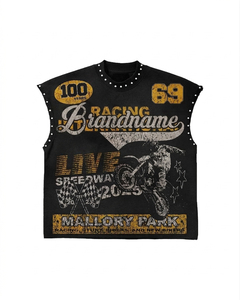 Eyre Sports Wear Custom Men Sleeveless T Shirt DTG Print <b>Rhinestone</b> Graphic Boxy Fit Streetwear Tank <b>Top</b> Oversized Cotton Tee - Product Image 1