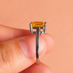 Wholesale Women's Romantic Rhodium Plated <b>Citrine</b> <b>Ring</b> 925 Sterling Silver Emerald Cut Prong Setting Solitaire Engagement Party - Product Image 2