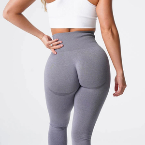 Women Solid High Waist Spandex/<b>Nylon</b> Yoga <b>Leggings</b> Seamless Scrunch Butt Breathable Eco-Friendly Four-Way Stretch Tummy Control - Product Image 2