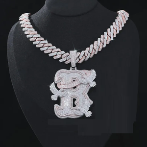 Moissanite Dragon <b>Initial</b> Pendant Iced Cuban Link <b>Chain</b> Hip Hop Gothic Statement Necklace Mens Streetwear Jewelry Gift - Product Image 1
