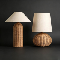 Lampe de table portable en rotin tressé à la main, style nordique Wabi-Sabi, lanterne LED de bureau, chambre à coucher, balcon, hôtel, salon scandinave