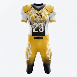 Ensemble d'uniformes de football américain sublimés personnalisés pour équipes professionnelles, maillots et pantalons de sport en jersey or, noir et blanc, pour adultes et universitaires - Product Image 3