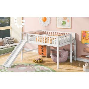 Letto a soppalco bianco a gamba bassa con scaletta e scivolo per bambini - Product Image 4