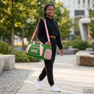 Alfa |   Kapa |   Bolsa de Deporte de Gran Capacidad Alpha Sorority Verde Rosa, Bolsa de Viaje de Fin de Semana con Compartimento para Zapatos - Product Image 5