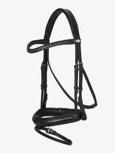 Bridon de luxe confortable pour cheval islandais, en cuir rembourré, rose, avec cristaux blancs, équipement équestre personnalisé, logo personnalisable - Product Image 1