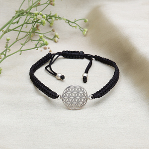 Modern <b>Infinity</b> Adjustable Black Cord <b>Bracelet</b> with Sterling Silver Flower Life Charm <b>Bracelet</b> Fashion Adjustable Men's Unisex - Product Image 2