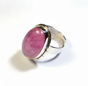 925 Sterling Silver Pink Moonstone Ring Natural Gemstone Handmade Oval Cabochon Jewelry Women's Bohemian Wholesale - Product Image 5