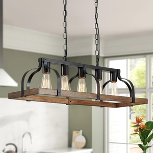 Wholesale Linear Wood Chandelier Bulk Farmhouse <b>Kitchen</b> Island Pendant Light Factory Price Rustic 5 Light Hanging <b>Lamp</b> - Product Image 1
