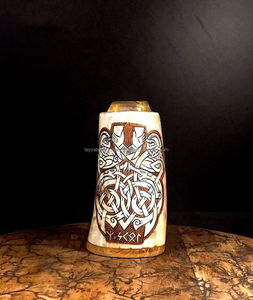 Handmade Traditional African Horn <b>Mug</b> From India Custom High Personality Beer Tankard Carved Animal & Religious Style - Product Image 6