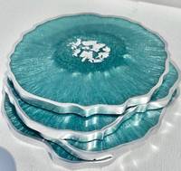 Ensemble de sous-verres en résine turquoise - Sous-verres en résine agate géode avec accents argentés, idéal pour un cadeau de bienvenue, un agent immobilier, un enseignant ou un fiancé.