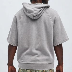 Fabricante de Sudaderas con Capucha Extra Grandes de Manga Corta Personalizadas, OEM ODM, Lavado Ácido, Felpa Francesa, Estilo Urbano, 100% Algodón - Product Image 2