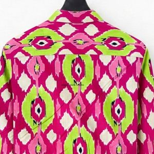 เสื้อเชิ้ตพิมพ์ลายดอกไม้สไตล์ลำลองสำหรับผู้หญิง ผ้าฝ้าย 100% ระบายอากาศได้ดี ปกติดกระดุม สีชมพูและสีขาว ลดราคา - Product Image 5