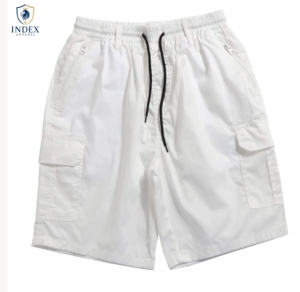 INDEX APPAREL Men's <b>White</b> <b>Cargo</b> Bermuda Shorts Mid Waist Drawstring Casual Cotton Shorts with Pockets - Product Image 1