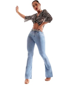 Jeans de Mezclilla Casuales Elásticos y Ajustados para Mujer, Transpirables, Estilo Ligeramente Acampanado, con un Lindo y Dulce Diseño con Logotipo en la Cintura para el Verano - Product Image 3