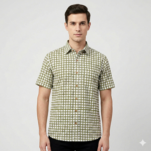 Men's Short Sleeve <b>Plaid</b> Casual <b>Shirt</b> Turn-down Collar 100% Cotton Summer Wear Breathable Eco-Friendly Quick Dry Poplin Fabric - Product Image 1