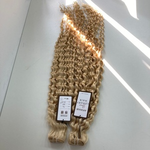 Venta al por mayor 30 pulgadas profundo ondulado 100g extensiones de cabello humano crudo trama máquina de coser Color Rubio sin procesamiento químico pelucas onduladas - Product Image 4