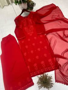 Salwar Kameez de Georgette Rosa Bordado para Mujer, Estilo Casual Tradicional Holgado hasta el Tobillo, Ropa Étnica de India y Pakistán - Product Image 5