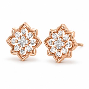 Pendientes de Oro Rosa con Diamantes en Forma de Flor y Diamantes de Corte Esmeralda, Certificados por IGI, Joyería Clásica para Mujer, Ideal para Bodas - Product Image 5